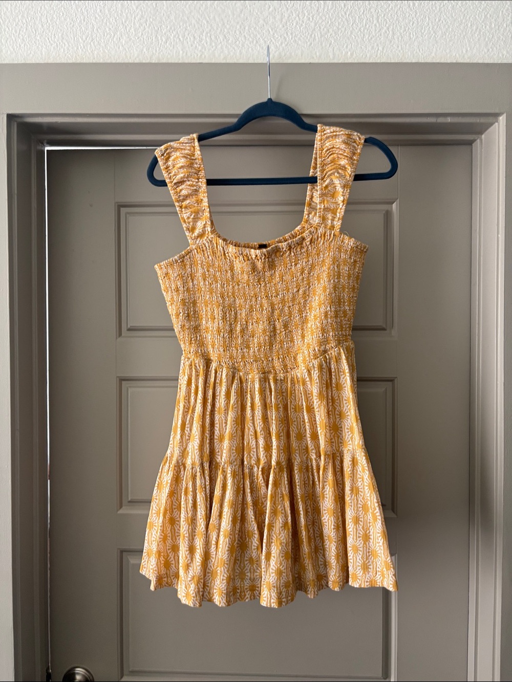 Free People Yellow floral print, Smocked Sun Dress